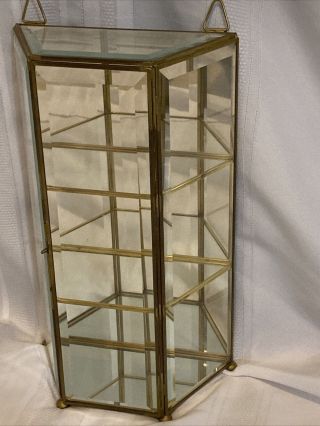 Vintage Glass Brass Curio Display Case Beveled Footed Mirrors
