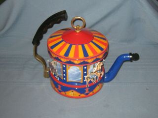 Vintage Kamanstein World Of Motion Carousel Teapot Kettle Merry Go Round Enamel