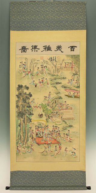 掛軸1967 Chinese Big Hanging Scroll " Many Chinese Ancient Beauty " @f657