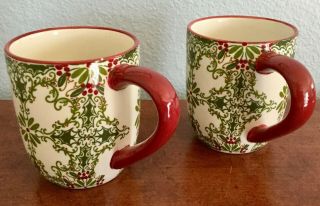 2 Savinio Designs Red And Green Design Porcelain Coffee Tea Mugs Euc