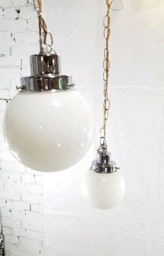 Vintage Mid Century White Globes Ceiling Light Fixture Swag Lamp
