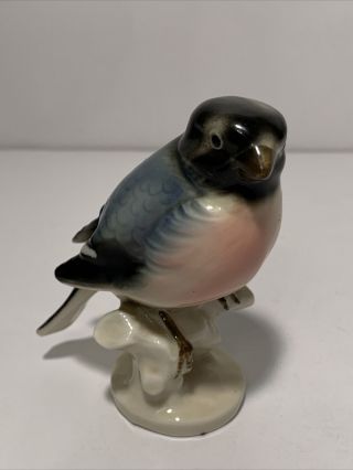 Vintage Carl Scheidig German Porcelain Bone China Bird Warbler Finch Blue Grey