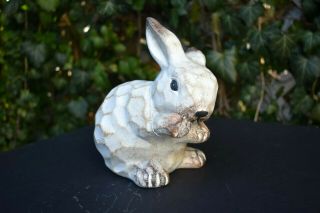 Rabbit Bunny Statue Ceramic Life - Size Baby Sitting Up Shaded Pattern Cute