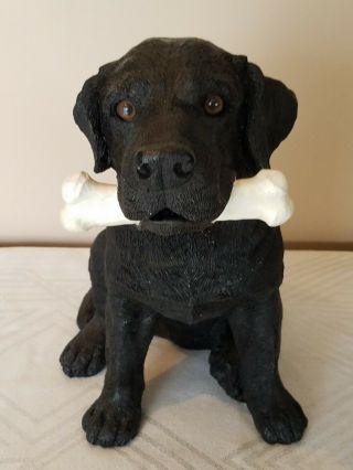 Black Lab Labrador Dog With Bone Indoor Outdoor Resin Statue Sculpture Gift