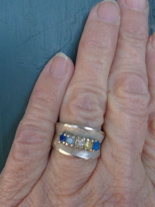 Vintage 1960s 10k White Gold Mothers Birthstone Band Ring Sz 6.  75 5.  8grams