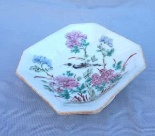 Chinese Porcelain Altar Footed Offering Dish Flower Bird Scene Guangxu Tongzhi
