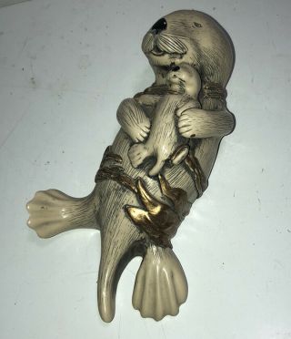 Sea Otter Mother W/baby Resin Figurine Vintage
