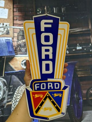 Old Vintage Ford Motor Company Porcelain Car Truck Dealership Heavy Metal Sign