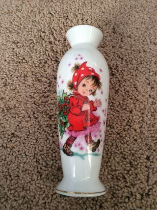 Vintage Lefton Hand Painted Bud Christmas Vase - Girl With A Red Coat