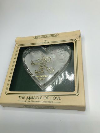 Hallmark Keepsake 1984 The Miracle Of Love Acrylic Heart Christmas Ornament Vtg