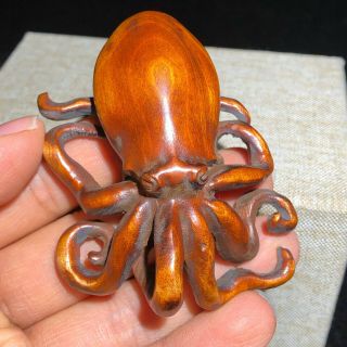 Collectible Vintage Boxwood Japanese Netsuke Carved Octopus Old Statue