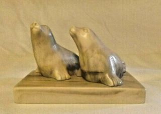 Vintage Stonecraft Seal Sea Lion Figurine Base Marble Type White Grey Pearlite
