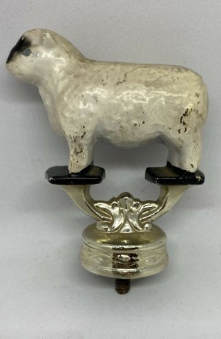 Vintage White Metal Sheep Trophy Topper Upcycle Crafting Hood Ornament Agricult