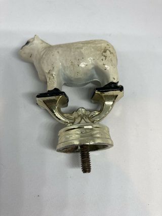 Vintage White Metal Sheep Trophy Topper Upcycle Crafting Hood Ornament Agricult 2