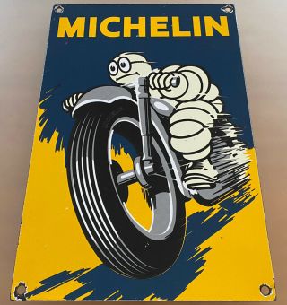 Vintage Michelin Motorcycle Tires Porcelain Sign Gas Station Motor Oil Bibendum