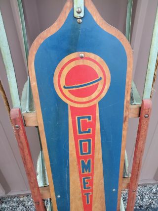 Vintage Comet Toboggan Sled - wood sled with metal runners.  Handlebars Steer 2