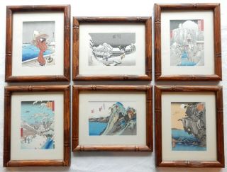 6 Framed Woodblock Prints Japanese Artist Utagawa Hiroshige Circa 1940 