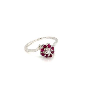 Vintage 14k White Gold Ring With Ruby And Diamond
