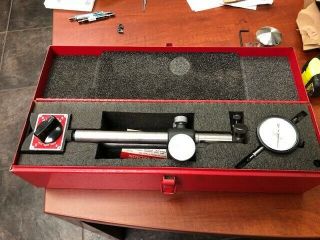 Vtg Starrett 669 Heavy Duty Magnetic Base With Extensions And Dial Indicator
