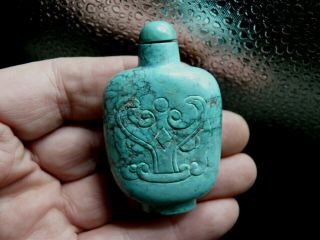 Fine Estate Found Asian Antique Hand Carved Turquoise Hardstone Snuff Bottle