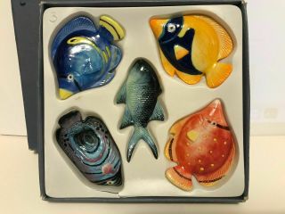 Set Of 5 - Minh Long Fine Porcelain Figurines - Fish Box - Hand Painted