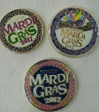 Universal Studios Florida Mardi Gras 2011,  2012,  2013 Medallion Cloisonne Coins