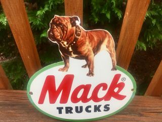 Vintage Mack Trucks Bulldog Porcelain Sign Gas And Oil