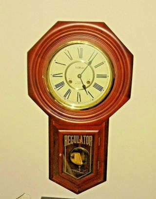 Vintage Waltham Regulator Schoolhouse 31 Day Chime Wooden Wall Clock W/ Key Work