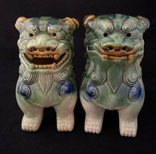Vintage Chinese Ceramic Foo Dragon Dog Statues 7 1/2 " Good Fortune Lucky Figures