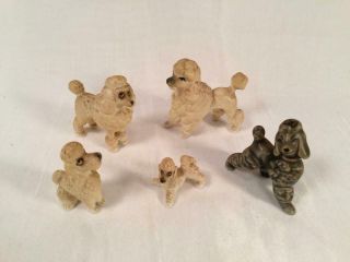 Set Of 5 Vintage Miniature Ceramic Poodle Dog Figurines Family Of 3 & 2 More