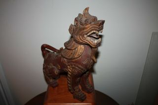 Chinese Antique Large Wood Carving Foo Dog.