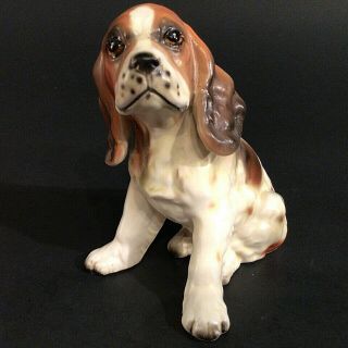 Lefton Cocker Spaniel Dog Figurine Porcelain Vintage Brown Black & White