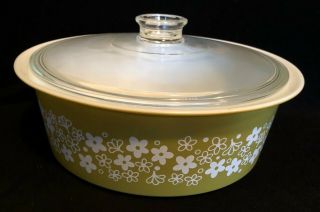 Vintage Pyrex Spring Blossom 664 Big Bertha Dish W/lid - Crazy Daisy Green White