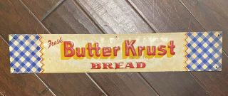 Vintage 1958 Metal Screen Door Push Plate.  Butterkrust Bread Sign