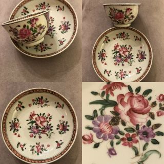 Exquisite 18th C Chinese Export Famile Rose Porcelain Tea Bowl And Saucer