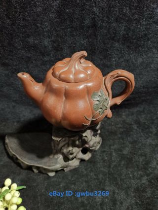 B20 Chinese Old Yixing Zisha Clay Teapot Hand - Carved Pumpkin Purple Sand Teapot