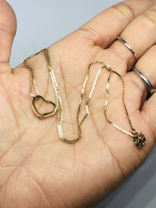 Vtg Model 14k Yellow Gold Love Heart Pendant Chain Necklace Kids 1.  8g - 15”