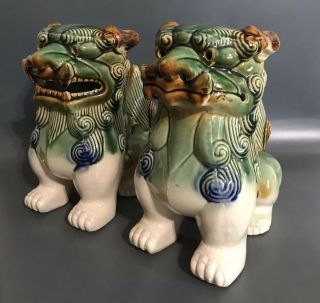 Vintage Foo Dog Temple Dogs Larger 25cm Vintage Chinese Ceramic Green Glaze