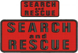 Search And Rescue Embroidery Patches 4x10 And 2x5 Hook On Back Black Red