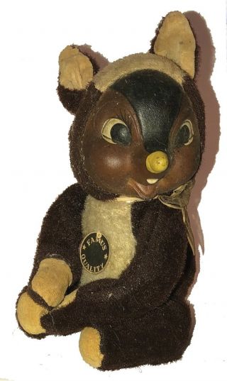 Vintage Mid - Century Plush Skunk W/rubber Face Tags Made In Japan Famus Quality