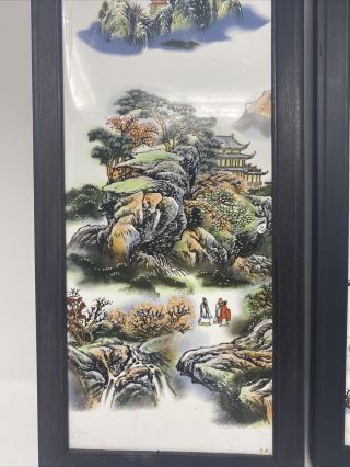 A Signed Chinese Porcelain Famille Rose Plaques In Hardwood Frames 3