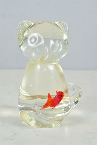 3 Inch Tall Vintage Handmade Murano Art Glass Cat With Gold Fish In Belly