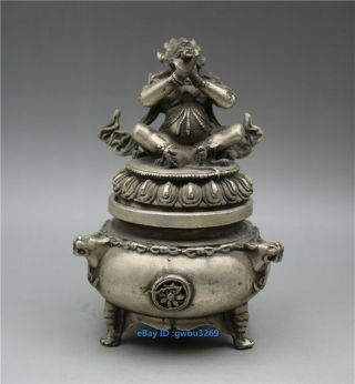 Tibetan Buddhism Vajra King Kong Mahakala Buddha Old Tibet Silver Incense Burner