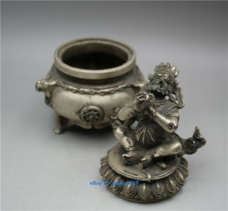 Tibetan Buddhism Vajra King Kong Mahakala Buddha Old Tibet silver Incense Burner 2