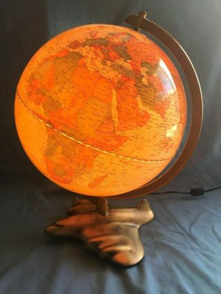 Vintage Rare World Globe 17 " Tabletop Lamp With Brass Airplane Base
