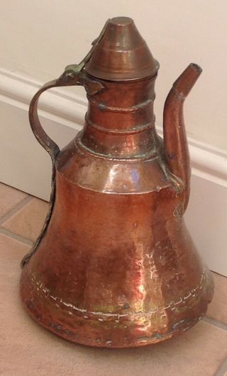 Vintage Hand Hammered Copper And Brass Water Jug 12 " Middle Eastern?