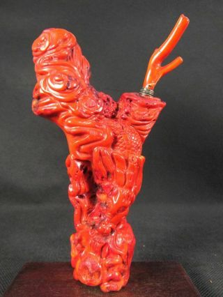 Huge Chinese Dragon Carved Red Coral Snuff Bottle