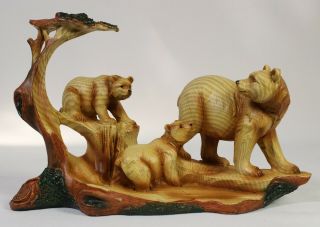 Bear Family Faux Wood Carving Figure Statue Wildlife Brown Black Grizzly Polar