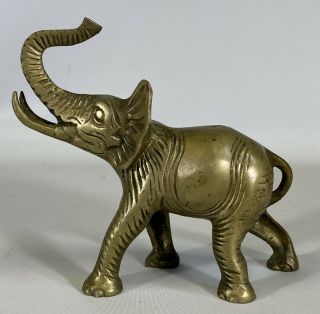 Vintage Mid Century Modern Brass Elephant 4.  5” Statue Figure Trunk Up Good Luck