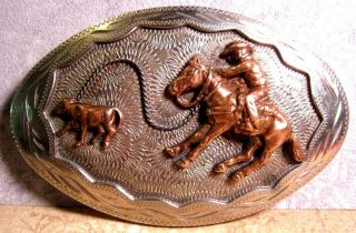 Vintage Western Flair Cowboy Roping Calf Rodeo Belt Buckle Colorado Made